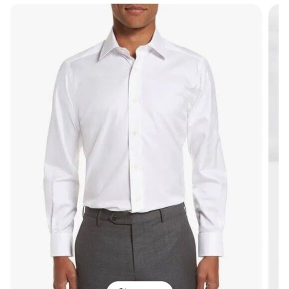 David Donahue Men’s 18 34/35 White Cotton Regular Fit Dress Shirt Formal Office - Picture 1 of 12